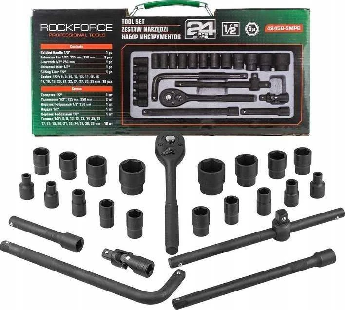 Rockforce Wmc ROCKFORCE SMŪGINIŲ GALVUČIŲ RINKINYS 24 vnt. 1/2″ 6-KAMPĖS (8-32 mm)
