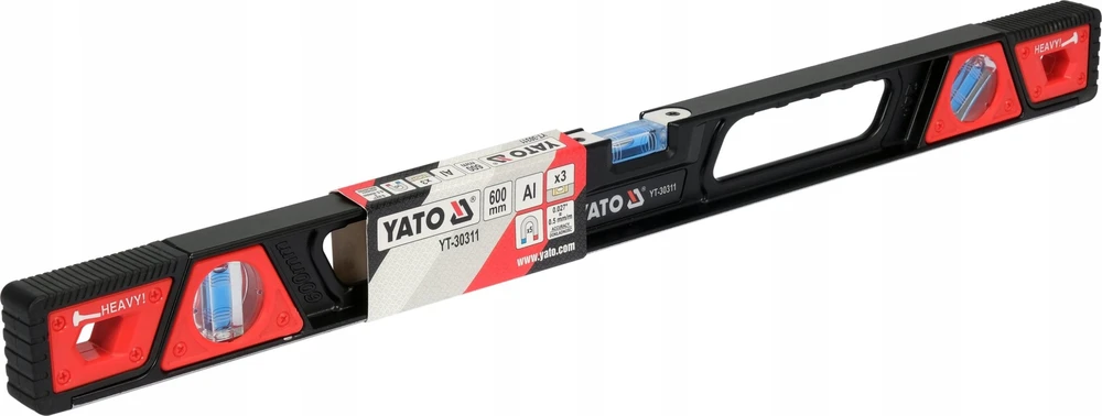 Yato Magnetinis gulsčiukas 600 mm, sustiprintas aliuminis, su 3 buteliukais, atsparus stipriems smūgiams