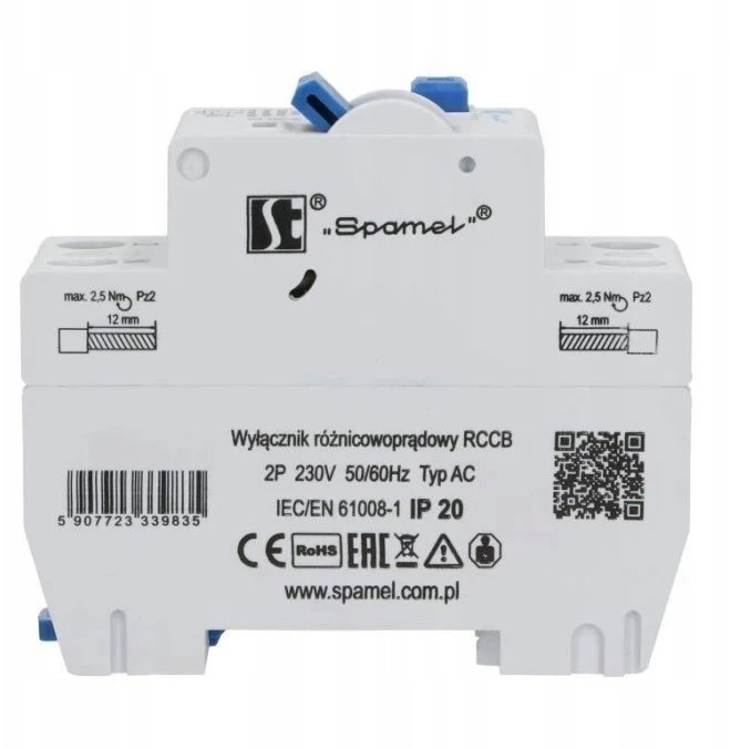Spamel Diferencinis automatinis jungiklis 2P 25A 0.03A TIPAS AC 6KA SPMR-25\2\003