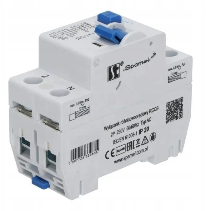 Spamel Diferencinis automatinis jungiklis 2P 25A 0.03A TIPAS AC 6KA SPMR-25\2\003