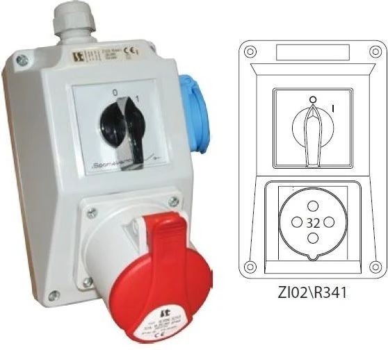 Spamel montavimo rinkinys su lizdu 32A 4P 0-1 red (ZI02R341)