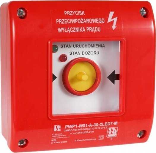 Spamel Rankinis priešgaisrinio jungiklio PWP1 (1NC) mygtukas su plaktuku ir CNBOP sertifikatu - 2LED žalia/raudona 230V