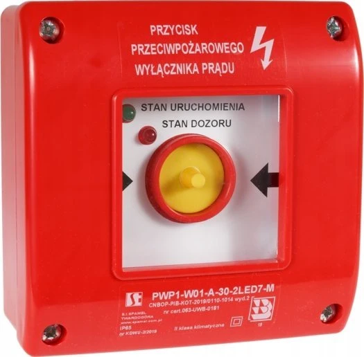 Raudonas PWP1 priešgaisrinis jungiklis su LED indikacija