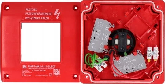 Spamel Rankinis priešgaisrinis jungiklis PWP1 (1NO ir 1NC) su CNBOP sertifikatu – 2LED žalia/raudona 24VDC