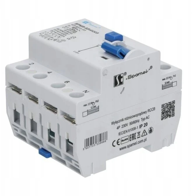 „Spamel“ RCD 4P 63A 0.03A tipo AC 6KA SPMR-63\4\003