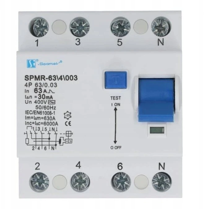 „Spamel“ RCD 4P 63A 0.03A tipo AC 6KA SPMR-63\4\003