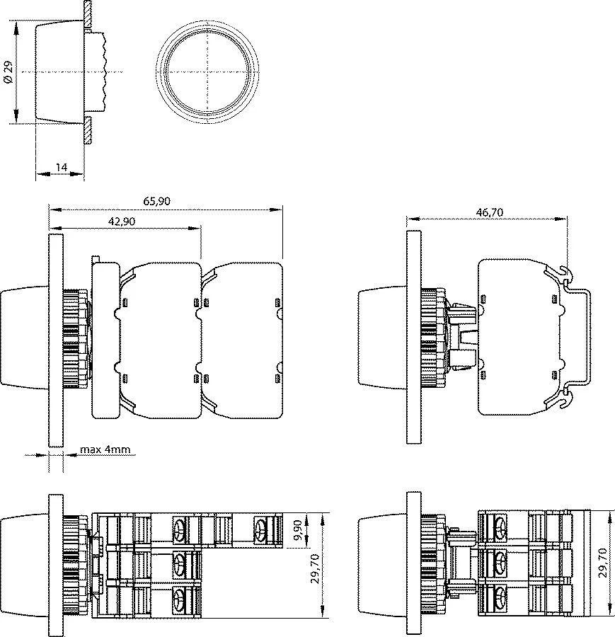 Spamel mygtuko ST22 techninė schema