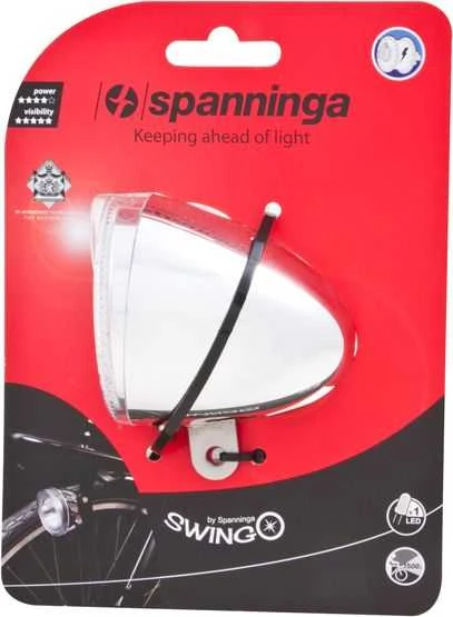 SPANNINGA Swingo XB priekinis žibintas 10 liuksų / 50 liumenų + chromo baterijos (SNG-H070017)
