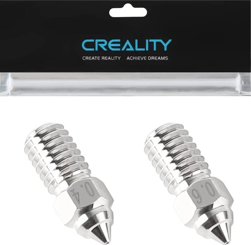 3D spausdintuvo purkštukų komplektas 2vnt (0.4mm ir 0.6mm) skirti ENDER-3V3SE ENDER-7 ir ENDER-5S1 varinio lydinio dengti nikeliu CREALITY