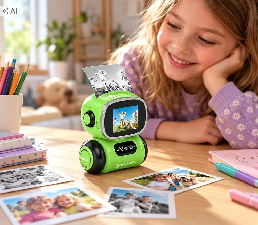 spausdintuvas nuotraukoms Xrec Robot Ai spausdintuvas termiczna zdjęcia vaikams głos Pl WIFI telefon + 3x papier / P11 / žalia (SB12278)