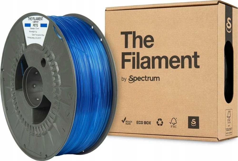 Spectrum PETG skaidrus mėlynas siūlas su pakuote