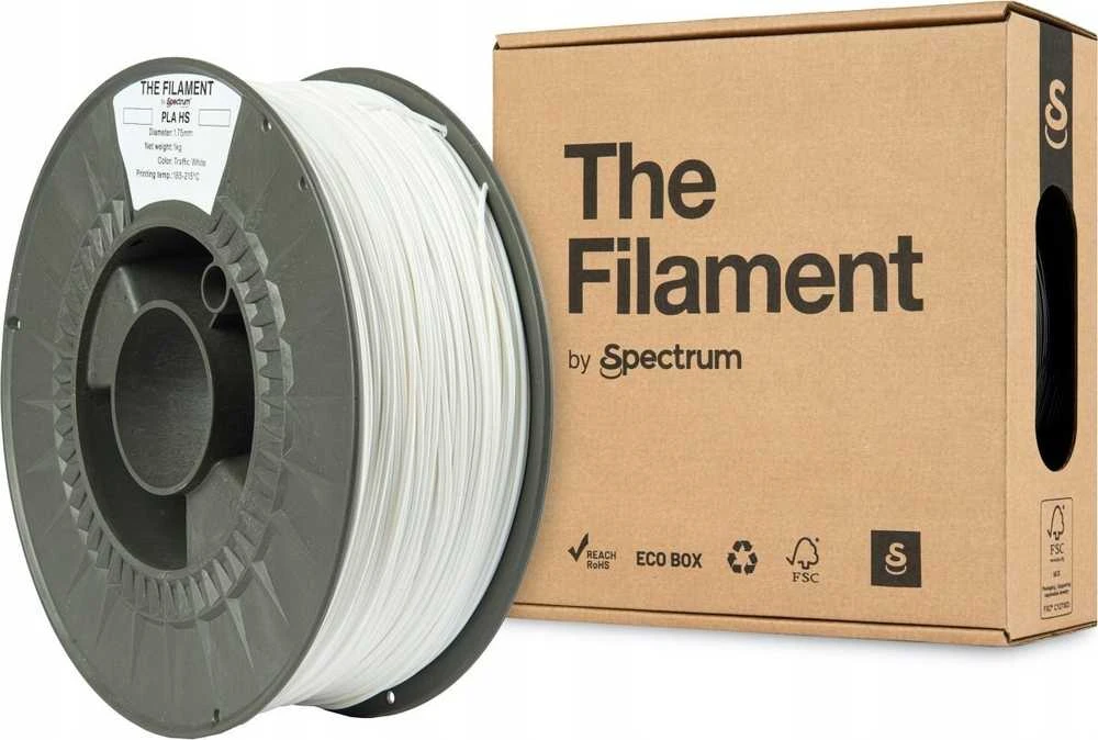 Baltas Spectrum PLA HS 3D filamentas su pakuote