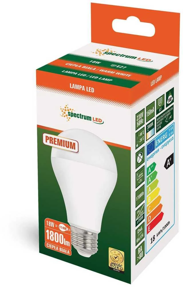Spectrum LEMPUTĖ LED E27 A65 18W 3000K 1800LM PL