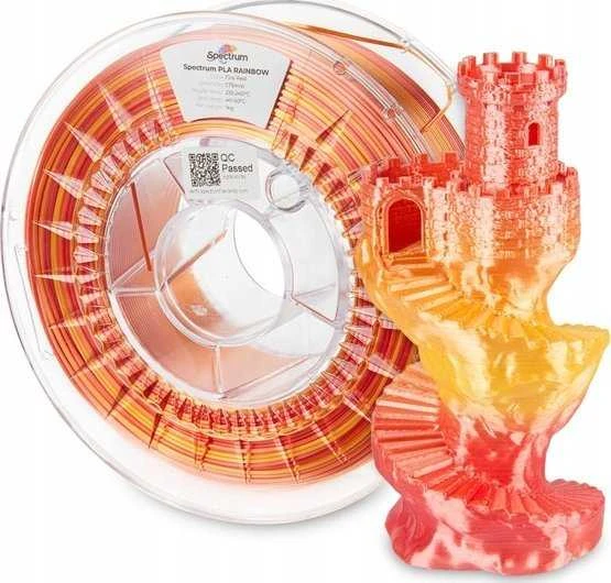 Spectrum PLA Rainbow Fire siūlas 1,75mm su pavyzdžiu