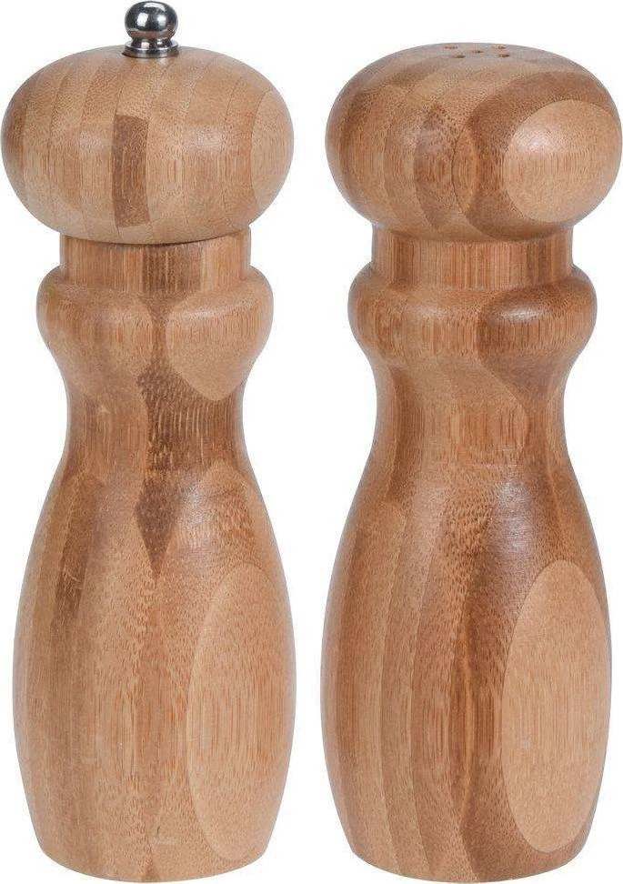 Excellent Houseware Bambukinė malūnėlis prieskonių, pipirų, druskos malimui, medinė druskinė, 2 vnt
