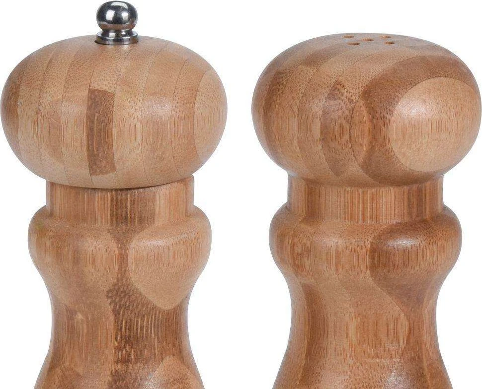 Excellent Houseware Bambukinė malūnėlis prieskonių, pipirų, druskos malimui, medinė druskinė, 2 vnt