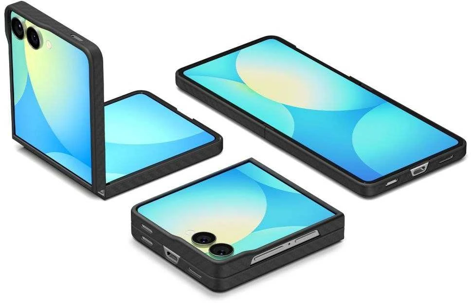Juodas (Aramid) dėklas Samsung Galaxy Z Flip 7 telefonui „Spigen Airskin”