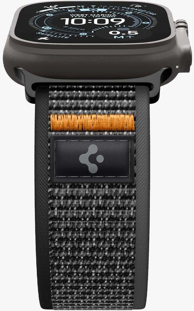 Spigen Athlex Air 2 aktyvus dirželis, juoda-oranžinė - Apple Watch 49mm/46mm/45mm/44mm