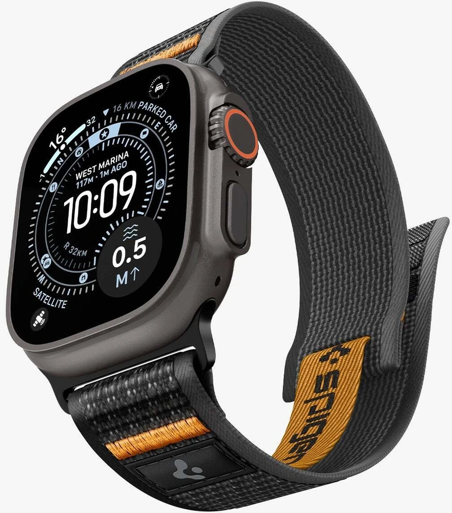 Spigen Athlex Air 2 aktyvus dirželis, juoda-oranžinė - Apple Watch 49mm/46mm/45mm/44mm