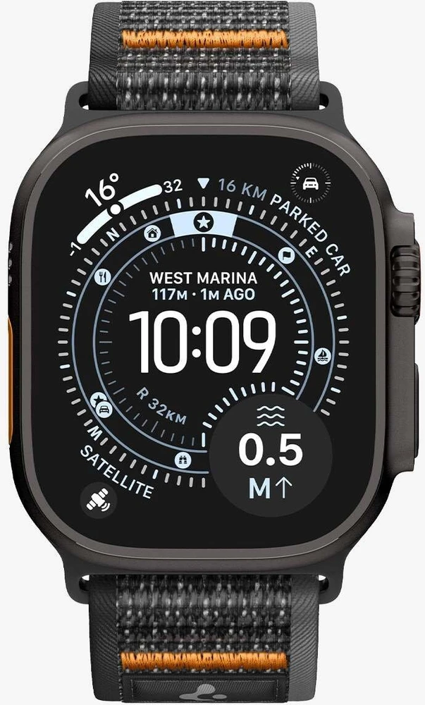 Spigen Athlex Air 2 aktyvus dirželis, juoda-oranžinė - Apple Watch 49mm/46mm/45mm/44mm