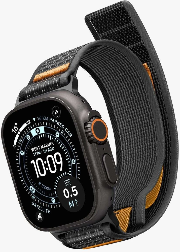 Spigen Athlex Air 2 aktyvus dirželis, juoda-oranžinė - Apple Watch 49mm/46mm/45mm/44mm