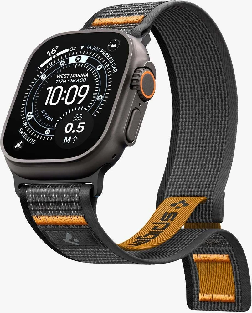 Spigen Athlex Air 2 aktyvus dirželis, juoda-oranžinė - Apple Watch 49mm/46mm/45mm/44mm