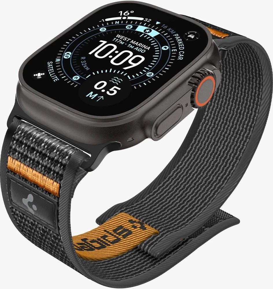 Spigen Athlex Air 2 aktyvus dirželis, juoda-oranžinė - Apple Watch 49mm/46mm/45mm/44mm