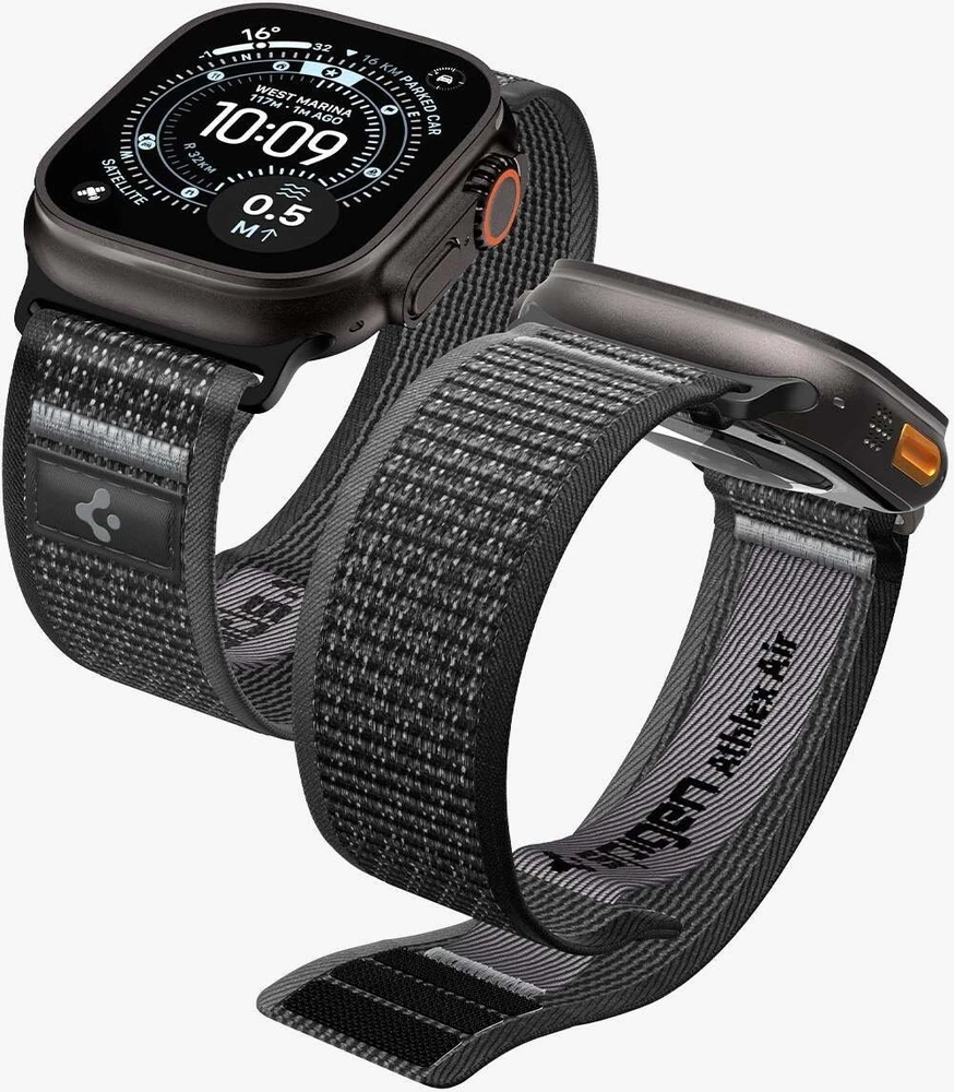 Spigen Athlex Air 2 aktyvus dirželis, juoda-pilka - Apple Watch 49 mm/46 mm/45 mm/44 mm