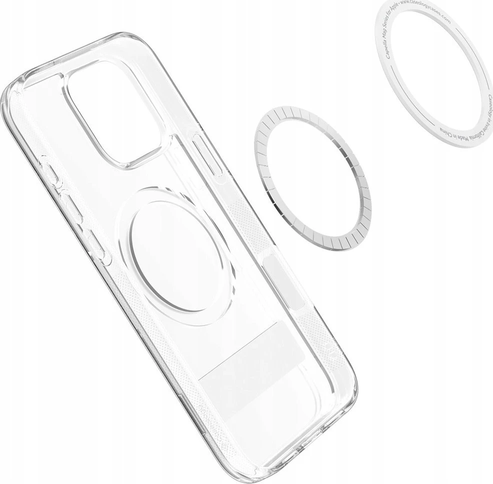 Dėklas Spigen Caseology Capella MagSafe Kickstand, clear baltas sidabrinis - iPhone 16 Pro Max