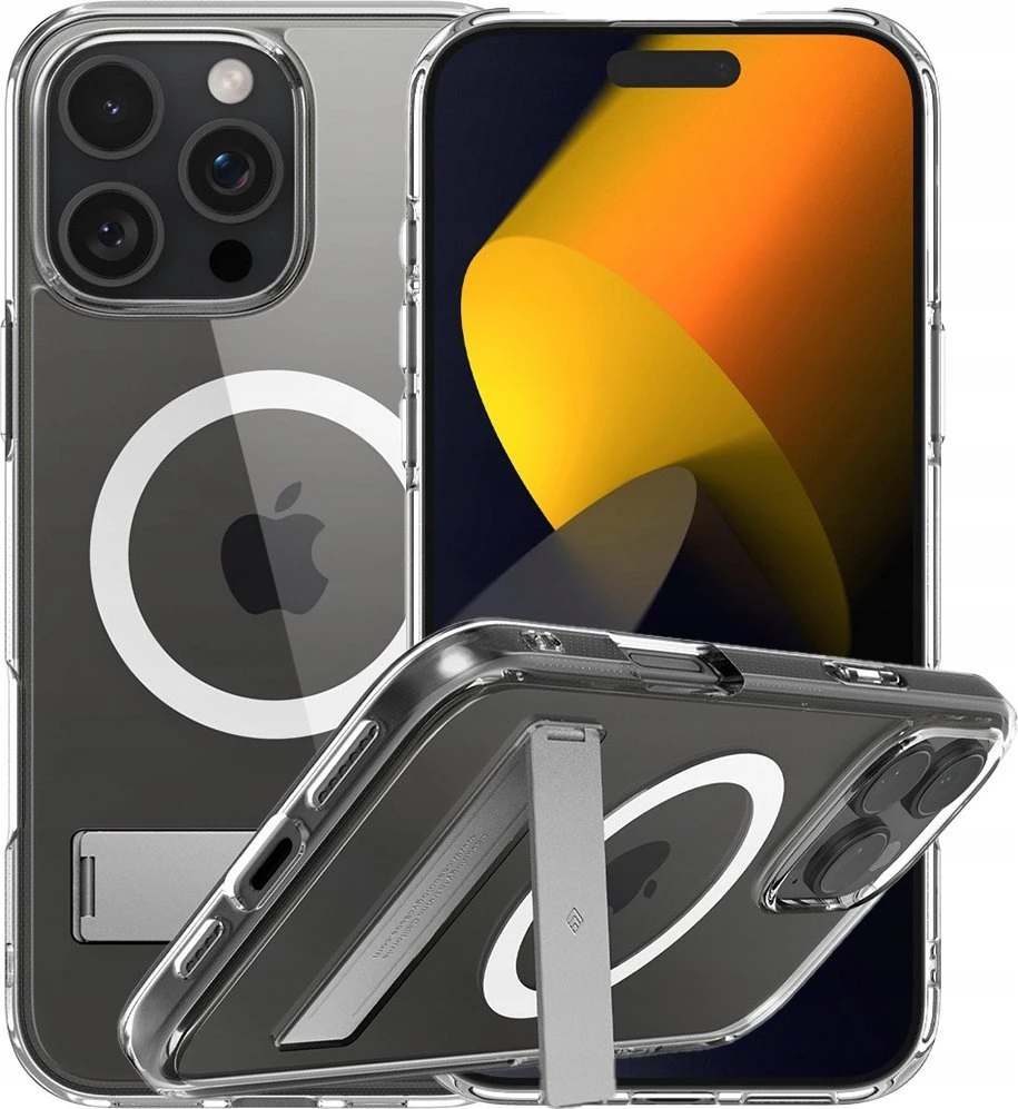 Dėklas Spigen Caseology Capella MagSafe Kickstand, clear baltas sidabrinis - iPhone 16 Pro Max
