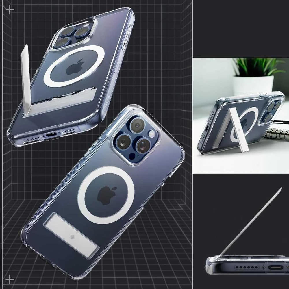 Dėklas Spigen Caseology Capella MagSafe stovas, skaidrus baltas - iPhone 15 Pro