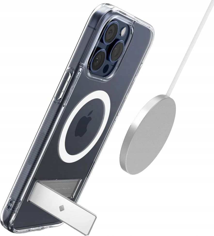 Dėklas Spigen Caseology Capella su MagSafe atrama, skaidri balta - iPhone 15 Pro
