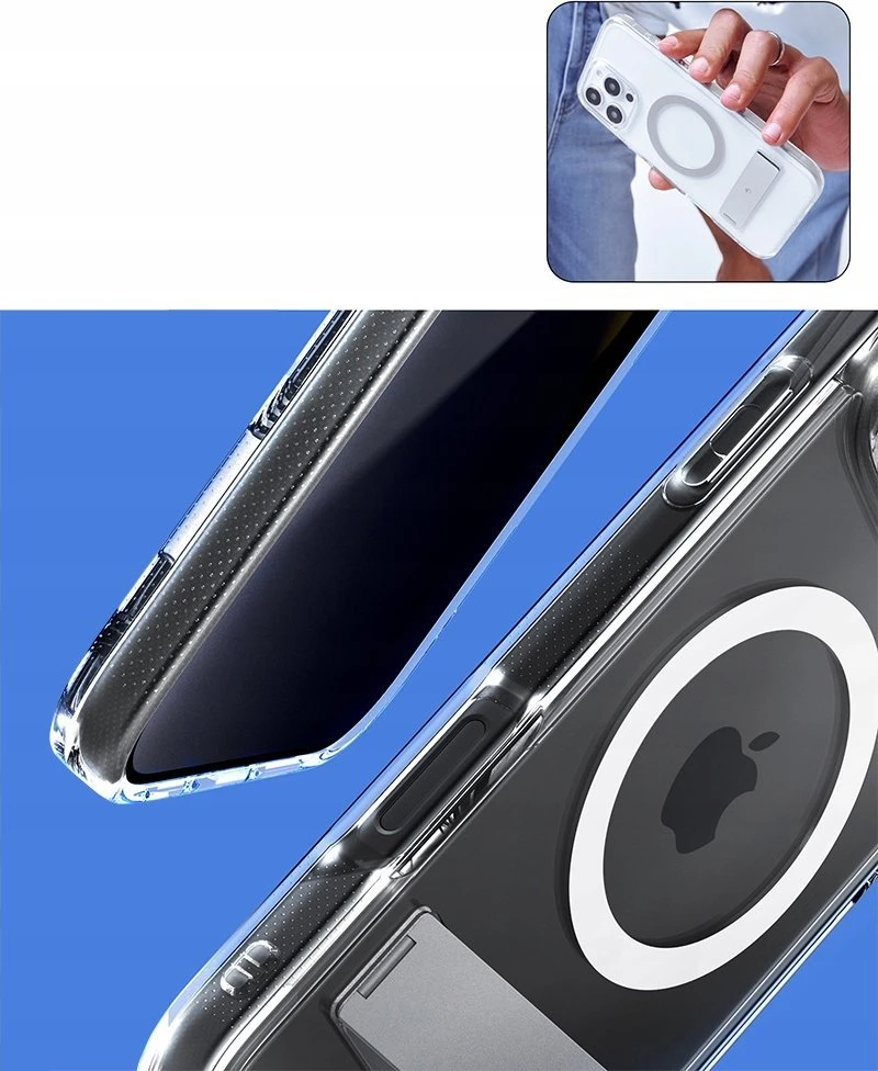 Dėklas Spigen Caseology Capella MagSafe Kickstand, clear baltas sidabrinis - iPhone 16 Pro Max