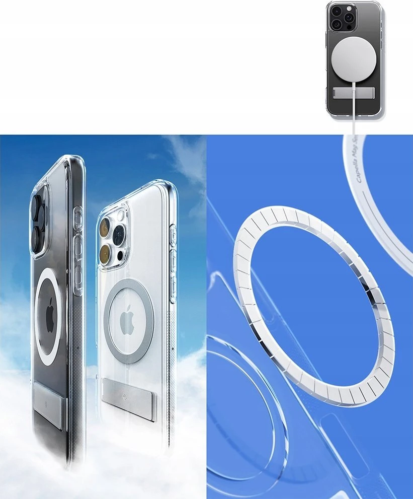 Dėklas Spigen Caseology Capella MagSafe Kickstand, clear baltas sidabrinis - iPhone 16 Pro Max