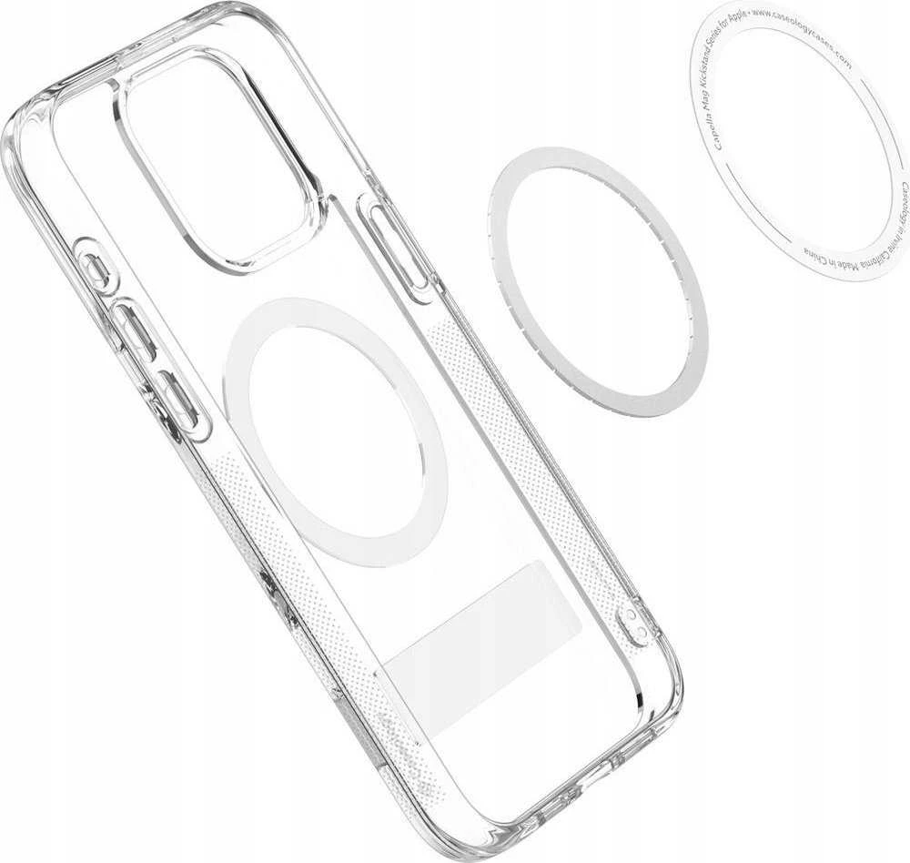 Dėklas Spigen Caseology Capella MagSafe stovas, skaidrus baltas - iPhone 15 Pro