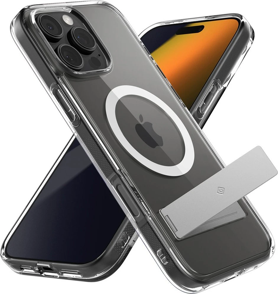 Dėklas Spigen Caseology Capella MagSafe Kickstand, clear baltas sidabrinis - iPhone 16 Pro Max
