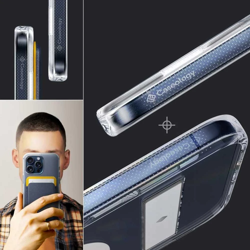 Dėklas Spigen Caseology Capella MagSafe stovas, skaidrus baltas - iPhone 15 Pro