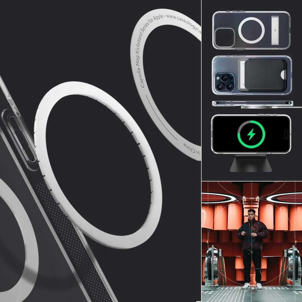 Dėklas Spigen Caseology Capella MagSafe stovas, skaidrus baltas - iPhone 15 Pro