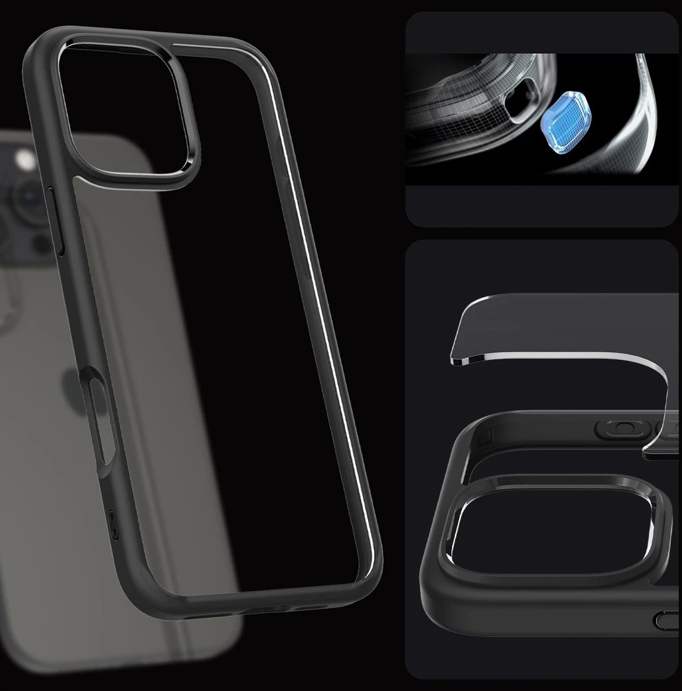 Dėklas Spigen Crystal Hybrid, matte juodas - iPhone 16 Pro Max
