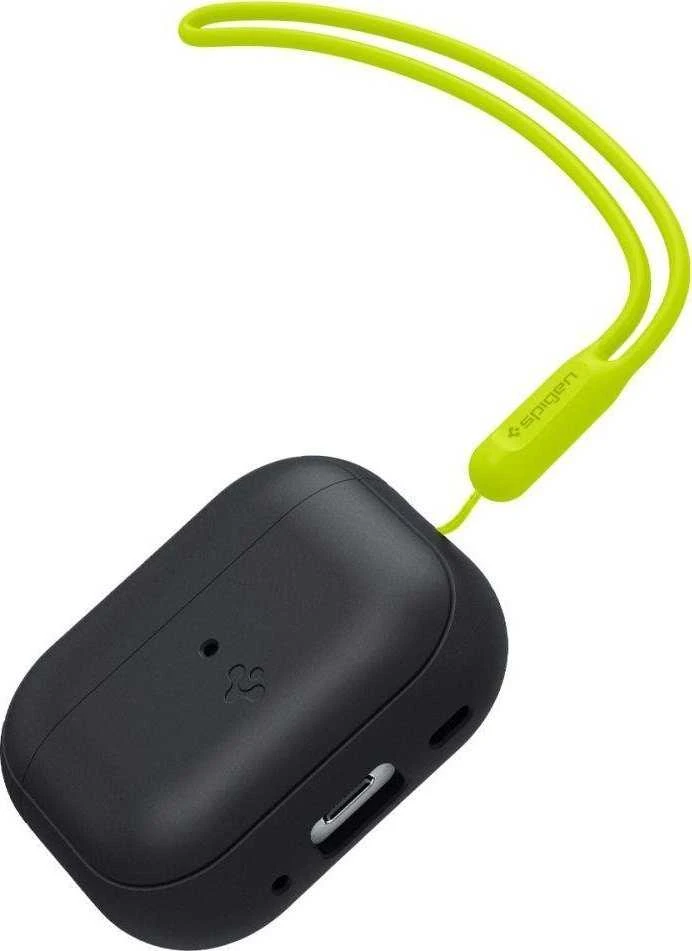 Spigen silikoninis dėklas Silicone Fit juodas + dirželis Phantom Žalias – AirPods Pro (2-os kartos)