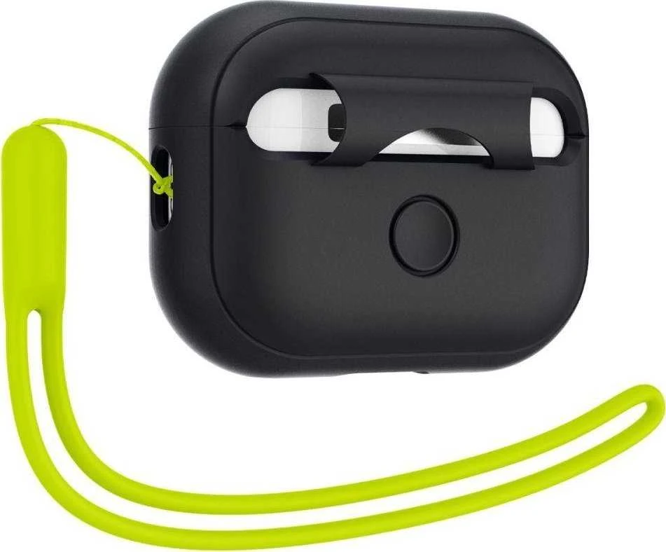 Spigen silikoninis dėklas Silicone Fit juodas + dirželis Phantom Žalias – AirPods Pro (2-os kartos)
