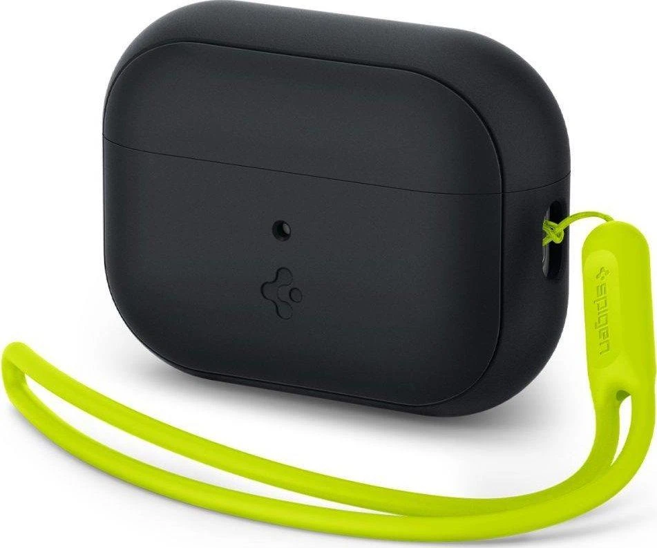 Spigen silikoninis dėklas Silicone Fit juodas + dirželis Phantom Žalias – AirPods Pro (2-os kartos)