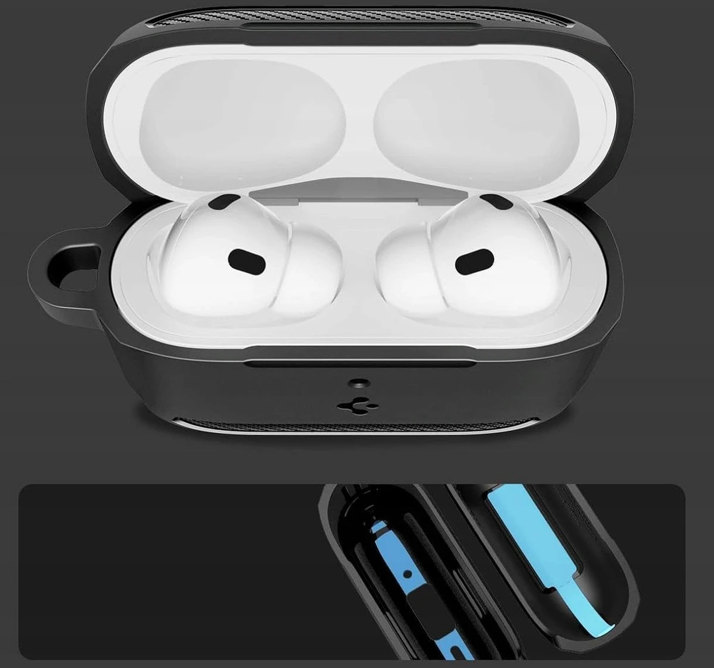 Spigen Rugged Armor dėklas skirtas AirPods Pro 3 – Matte juodos spalvos