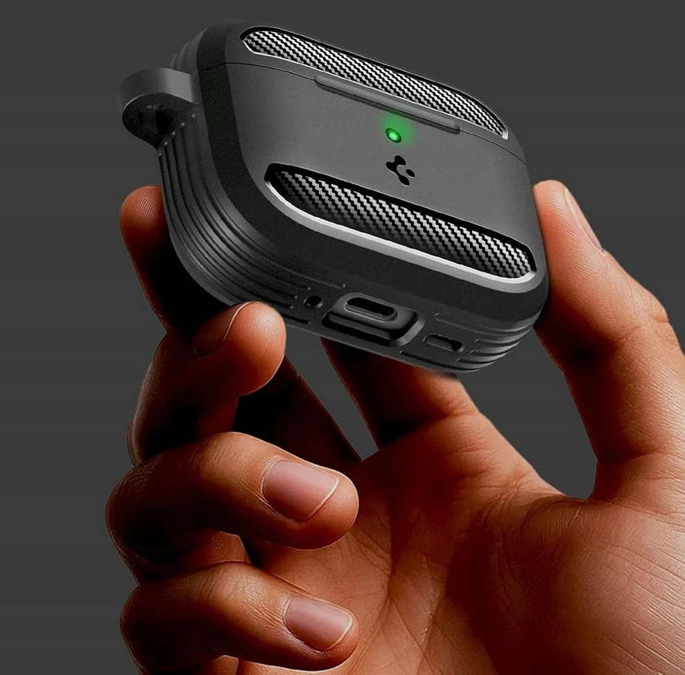 Spigen Rugged Armor dėklas skirtas AirPods Pro 3 – Matte juodos spalvos
