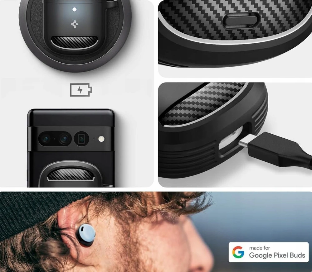 Spigen Rugged Armor apsauginis dėklas, skirtas Google Pixel Buds Pro 2, juodos spalvos