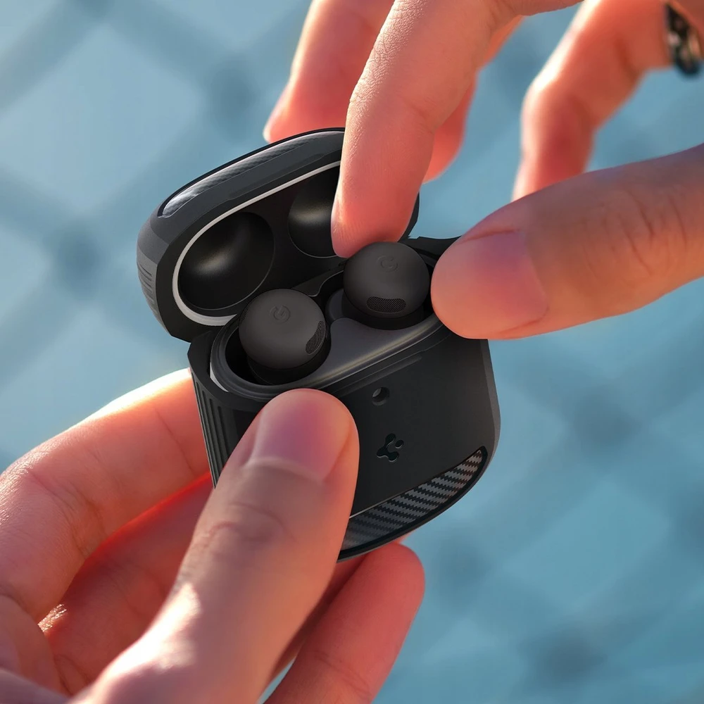 Spigen Rugged Armor apsauginis dėklas, skirtas Google Pixel Buds Pro 2, juodos spalvos