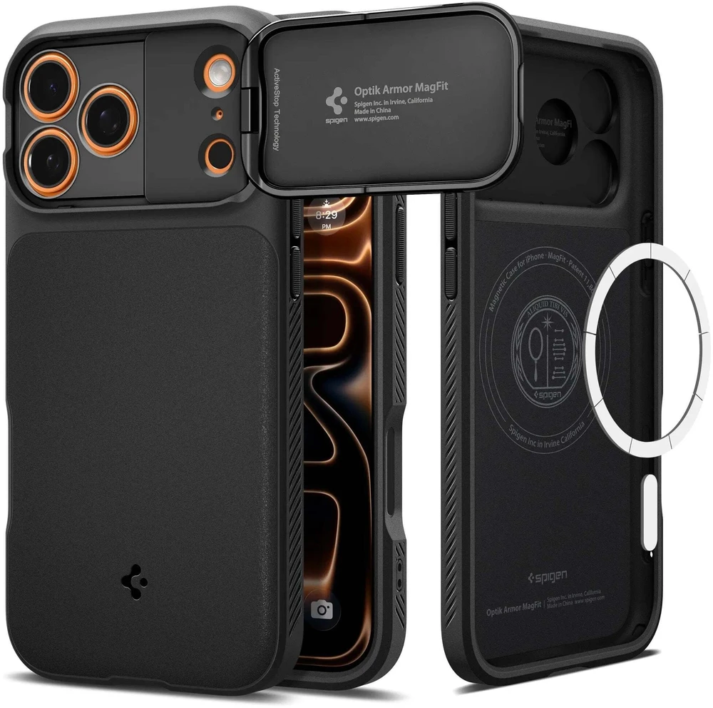 Dėklas Spigen Optik Armor MagSafe, juodas - iPhone 17 Pro Max