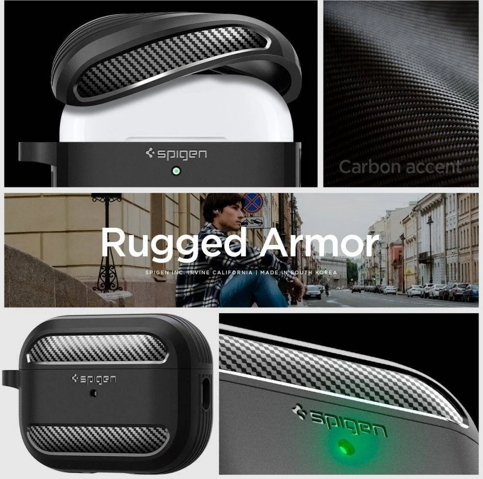 Spigen RUGGED ARMOR AIRPODS PRO 1 / 2 dėklas ausinėms, juodos spalvos