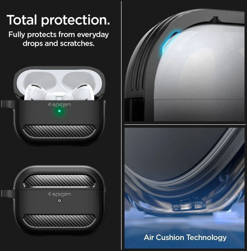 Spigen RUGGED ARMOR AIRPODS PRO 1 / 2 dėklas ausinėms, juodos spalvos