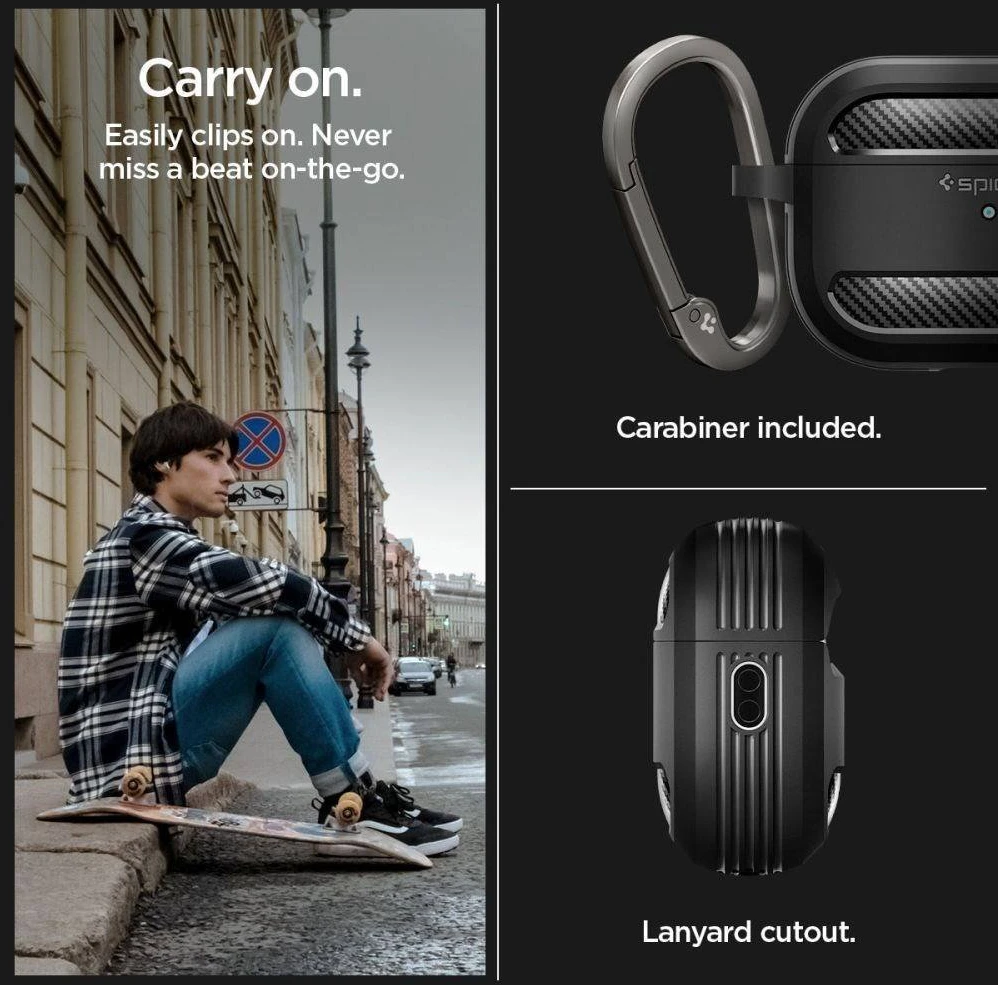 Spigen RUGGED ARMOR AIRPODS PRO 1 / 2 dėklas ausinėms, juodos spalvos